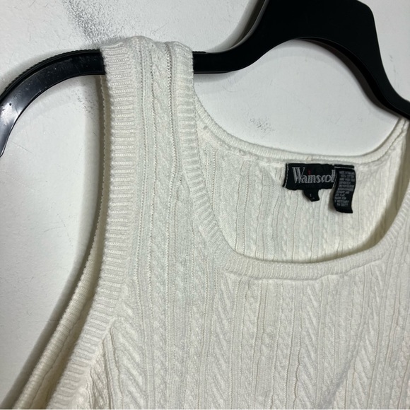 Wainscott white sweater tank top 100% cotton vintage retro women’s size large - Picture 3 of 4